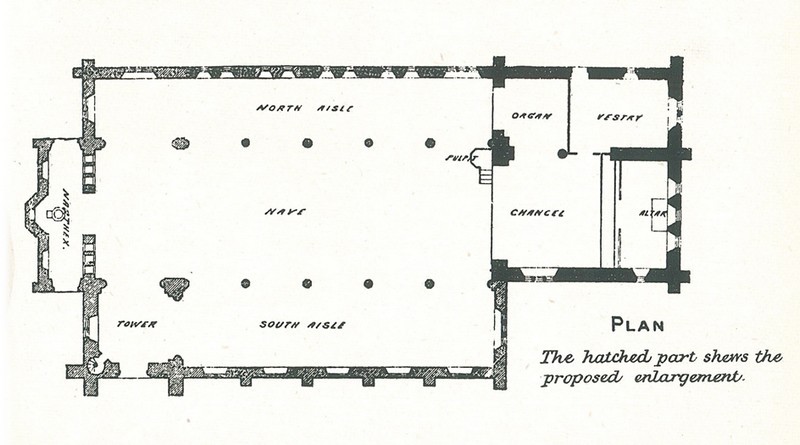 Approved plan of the 1894 anlargement showing the layout including a tower
