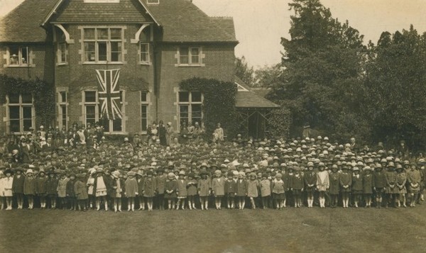 Photo of members of Christ Church school outside the vicarage