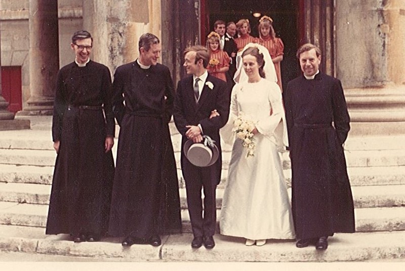 Wedding photo of Ian and Jo Cundy, with Peter Coombs