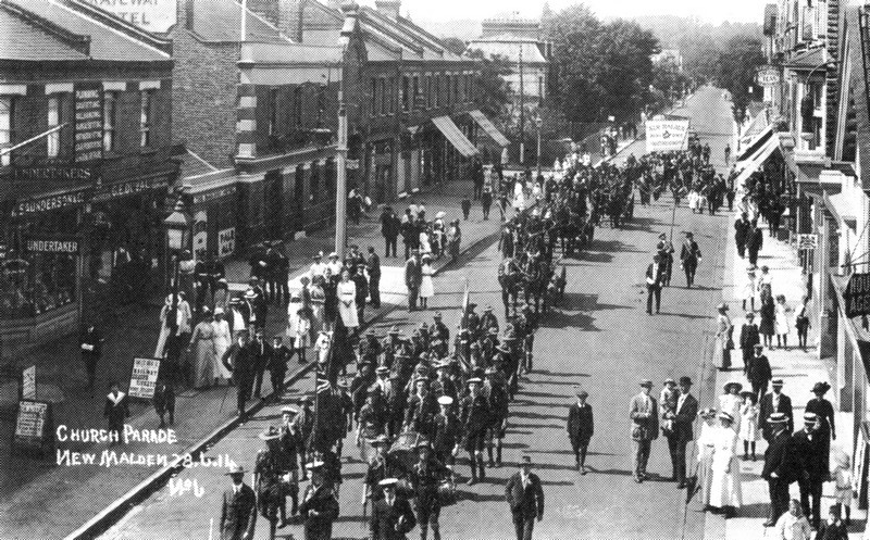Church Parade down New Malden High Street in August 1914