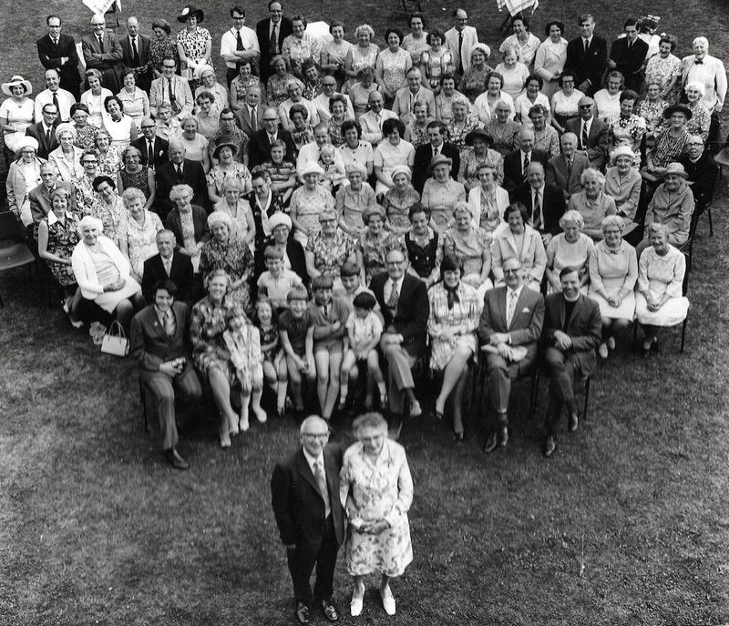 Group photo taken from the 3rd floor of the Vicarage at Reg and Annie Ellis's Golden Wedding celebration
