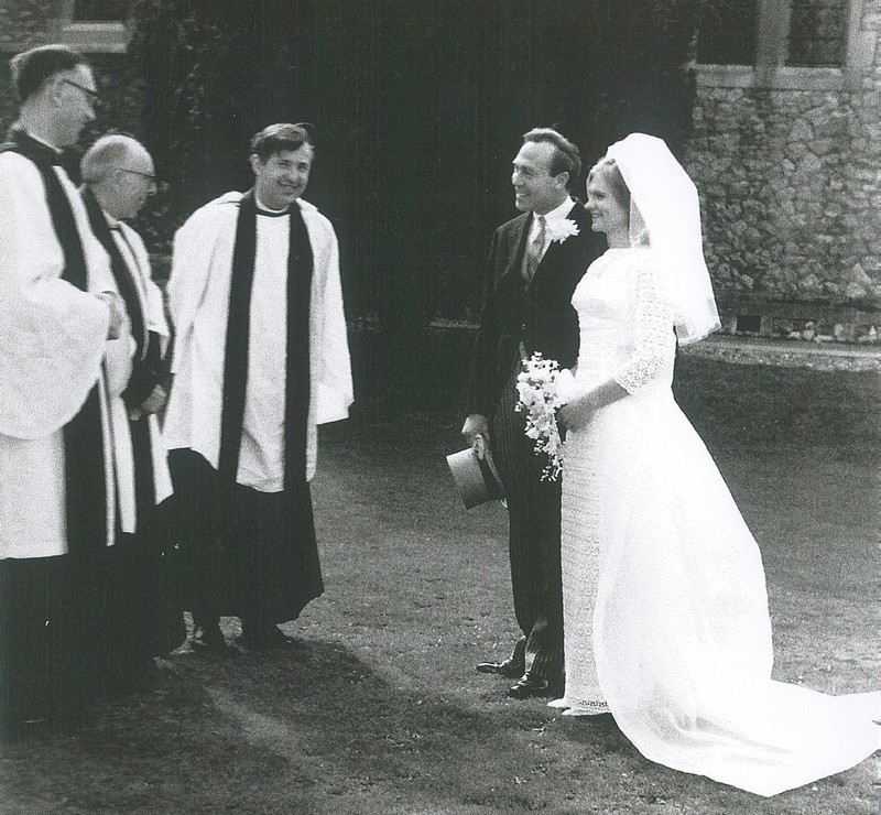 Photo taken at the wedding of Rosemary Johnson, with clergy on the left (Llewellyn Roberts the middle of the three)