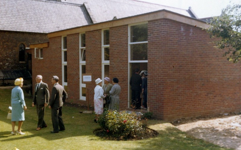 Photo of the Vestry Hall with people outside at its dedication