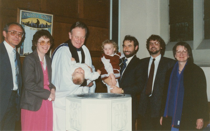 Photo of John Short baptising Alice Keen, daughter of Keith and Christine