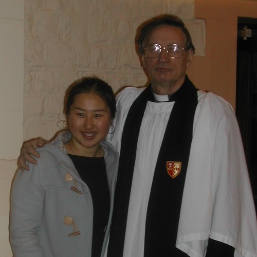Stewart Downey with a Korean member of the congregation