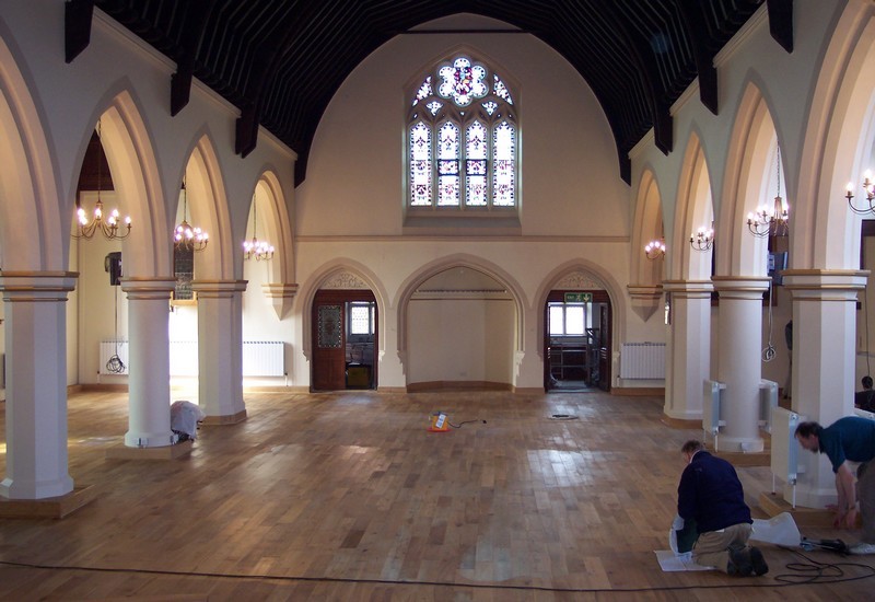 Photo of the re-ordering showing the new floor, as viewed towards the west wall