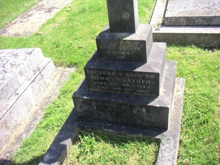 Merryweather's gravestone ''In ever loving memory of Frederick Somner Merryweather, born Oct. 26th 1827, died Jan. 3rd 1900'