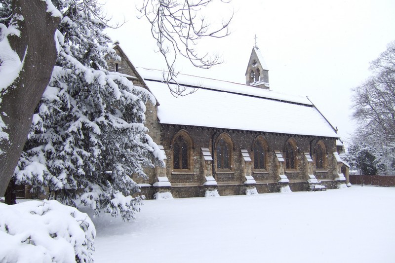 Photo of Christ Church (south wall) in the snow