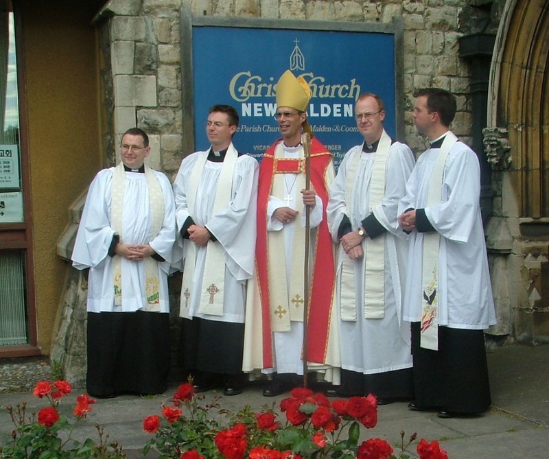 Photo from Stephen Kuhrt's ordination as priest at Christ Church, with the Bishop of Kingston