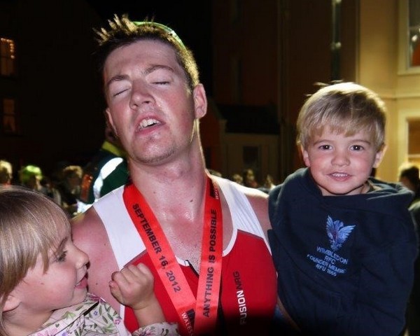 Tudor Morris with Felix and Poppy after the 2012 Ironman 